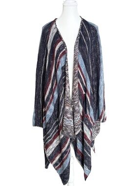 Striped Open-Front Draped Women's Cardigan Sweater - Navy, Blue, Burgundy